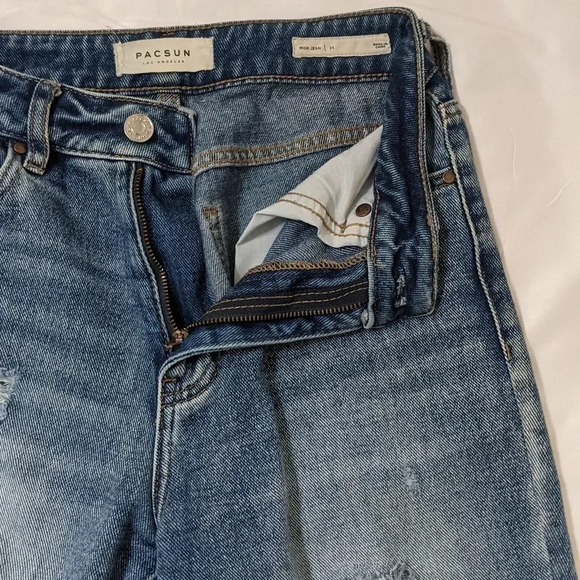 Pacsun Distressed Mom Jean, Color Blue Size 24 - Picture 4 of 14